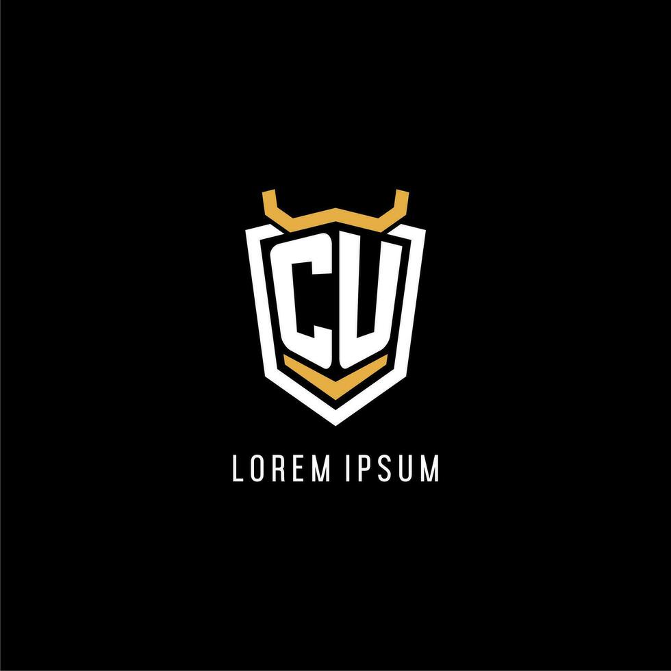 Initial CU geometric shield esport logo monogram design style vector