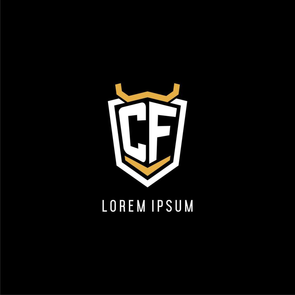 Initial CF geometric shield esport logo monogram design style vector
