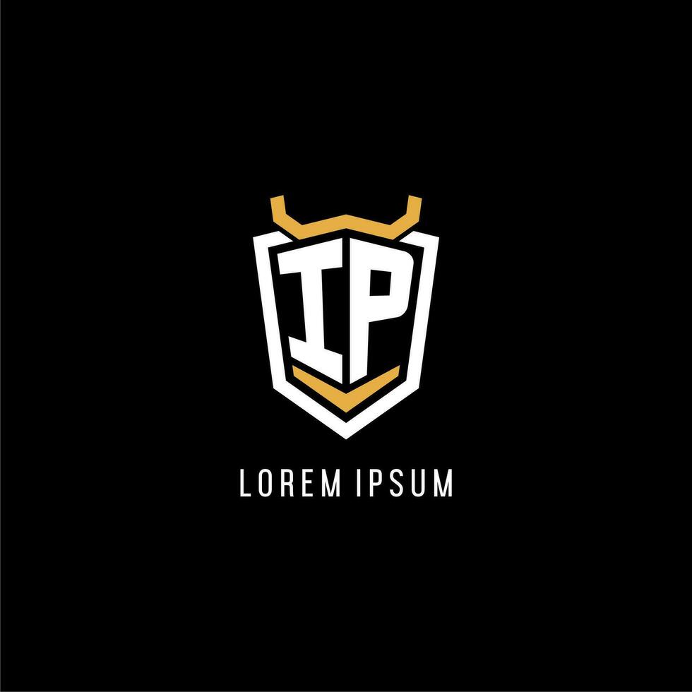 Initial IP geometric shield esport logo monogram design style vector