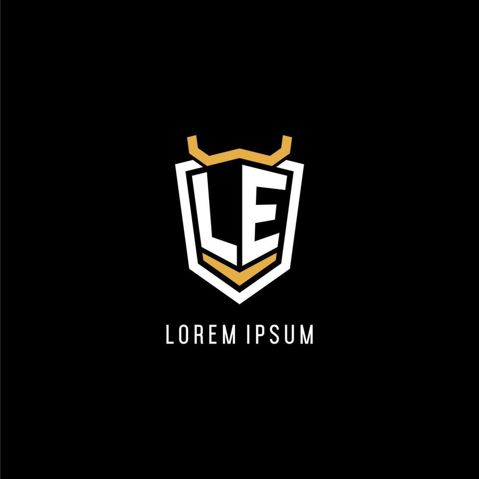 Initial LE geometric shield esport logo monogram design style vector