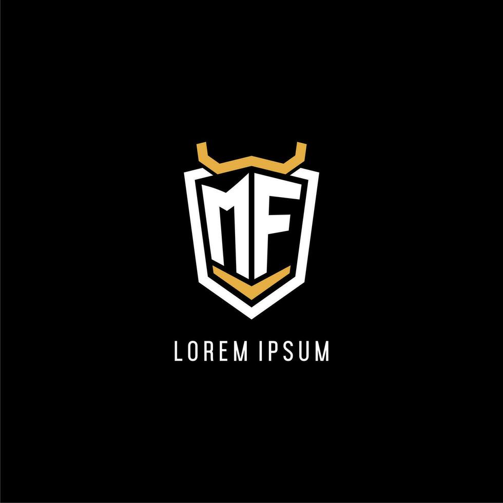 Initial MF geometric shield esport logo monogram design style vector