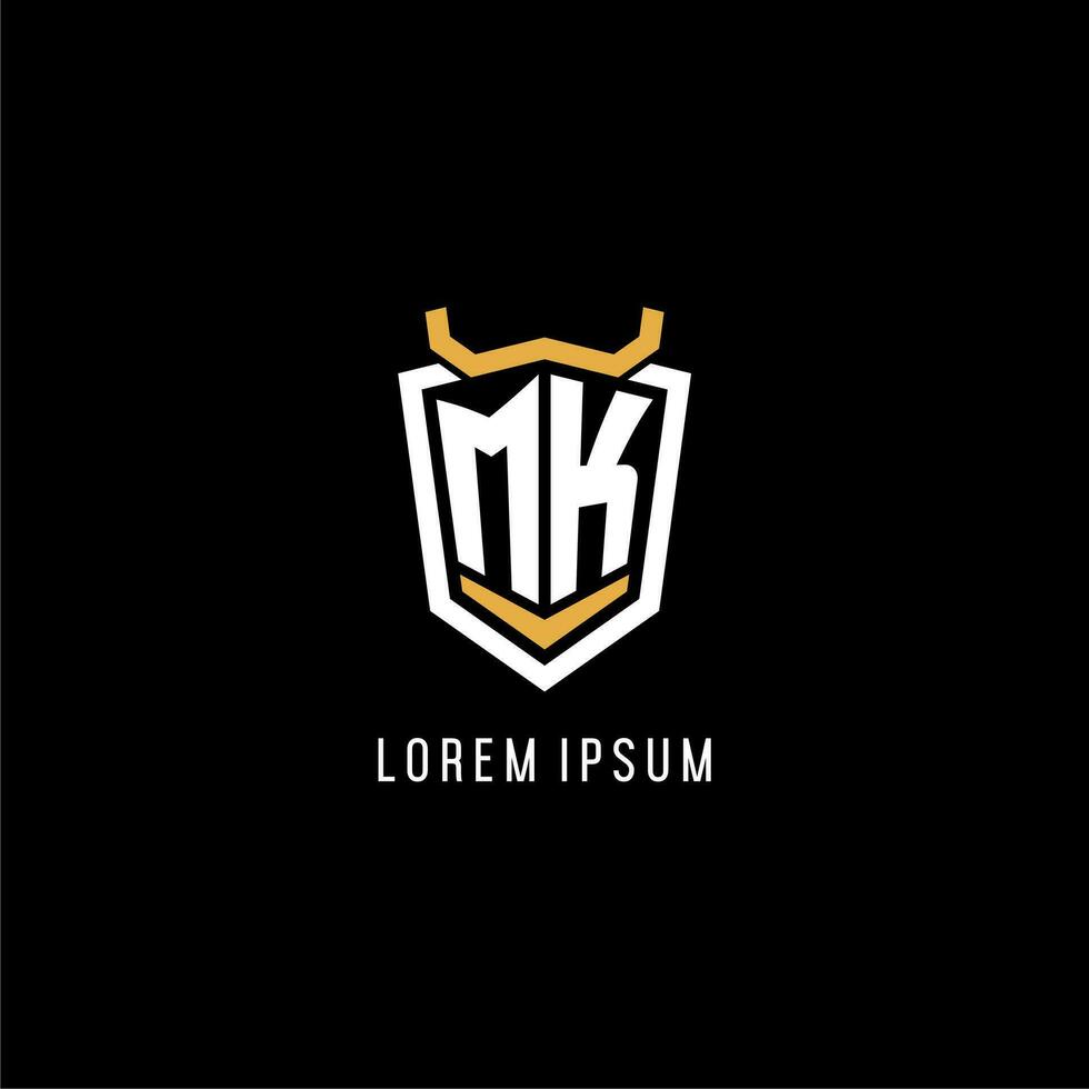 Initial MK geometric shield esport logo monogram design style vector
