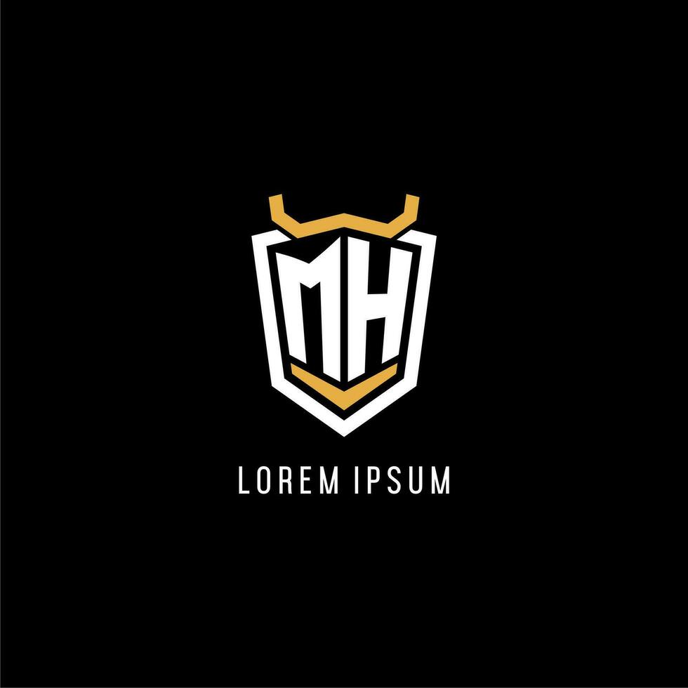 Initial MH geometric shield esport logo monogram design style vector