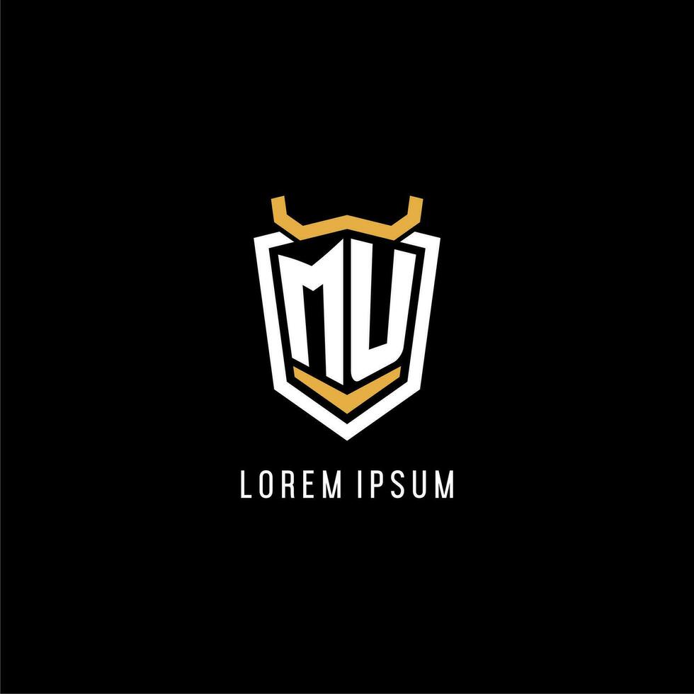 Initial MU geometric shield esport logo monogram design style vector