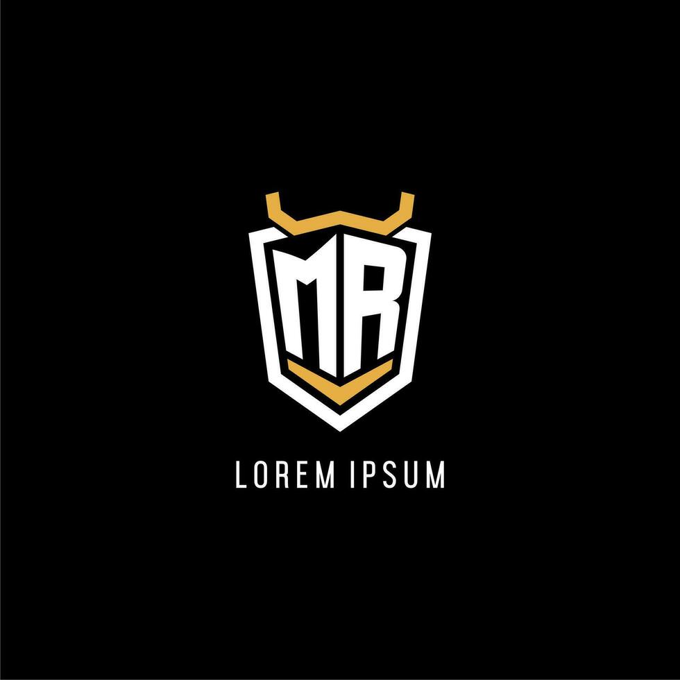 Initial MR geometric shield esport logo monogram design style vector