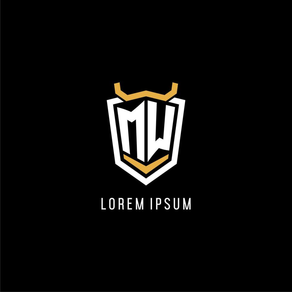 Initial MW geometric shield esport logo monogram design style vector