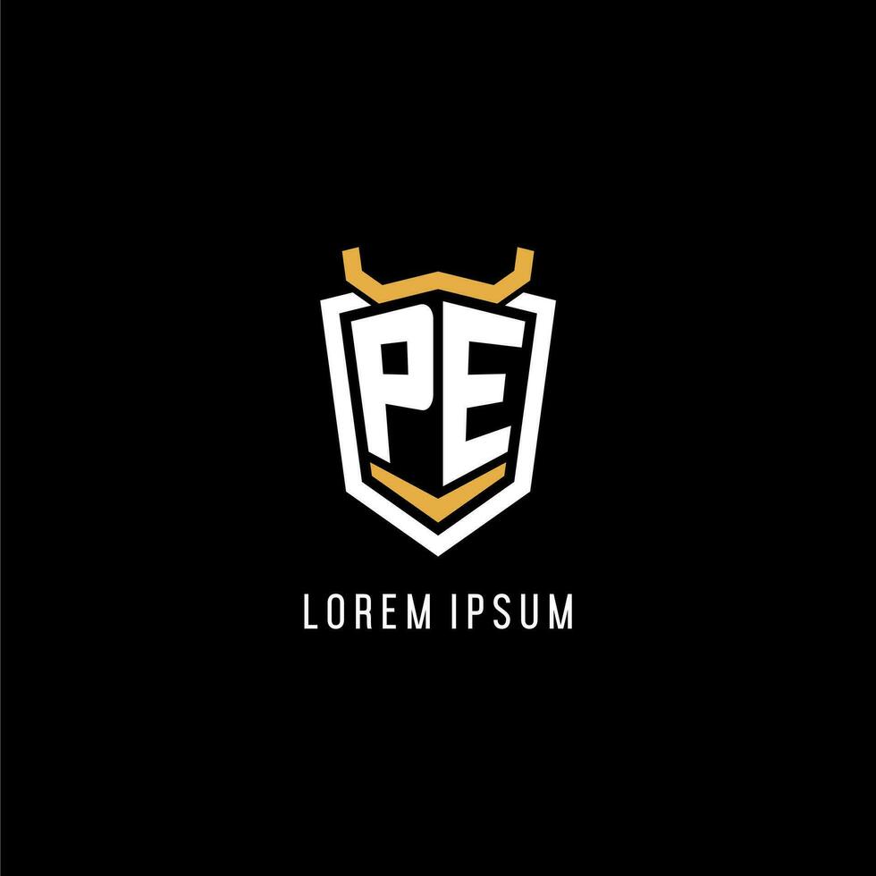 Initial PE geometric shield esport logo monogram design style vector