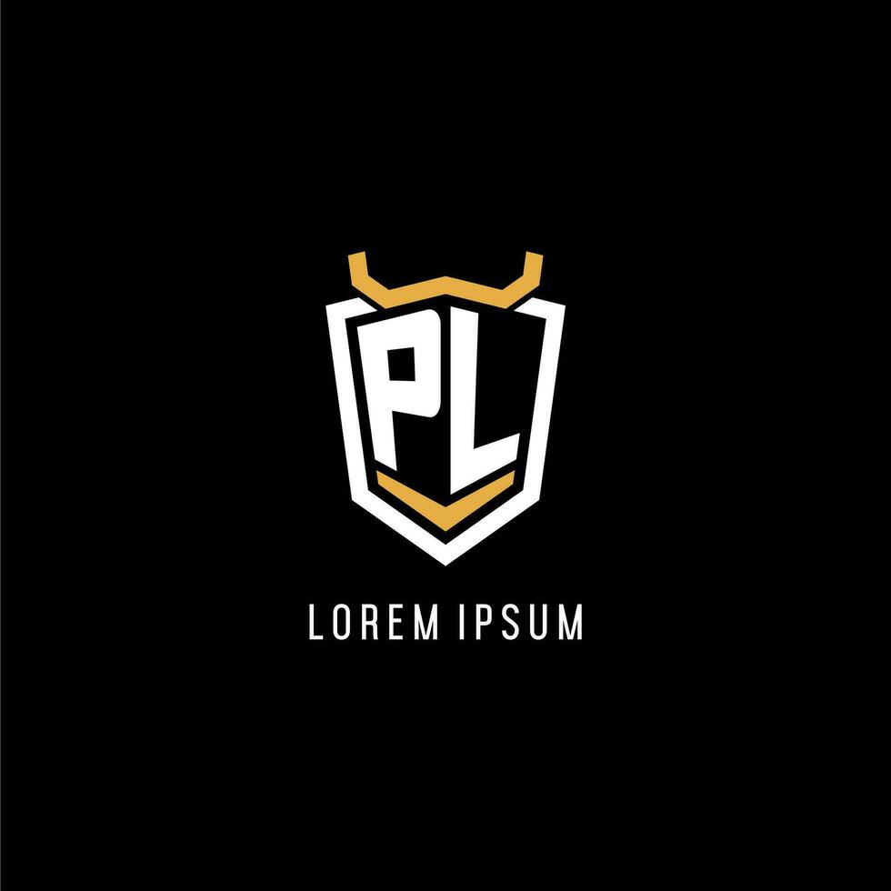 Initial PL geometric shield esport logo monogram design style vector