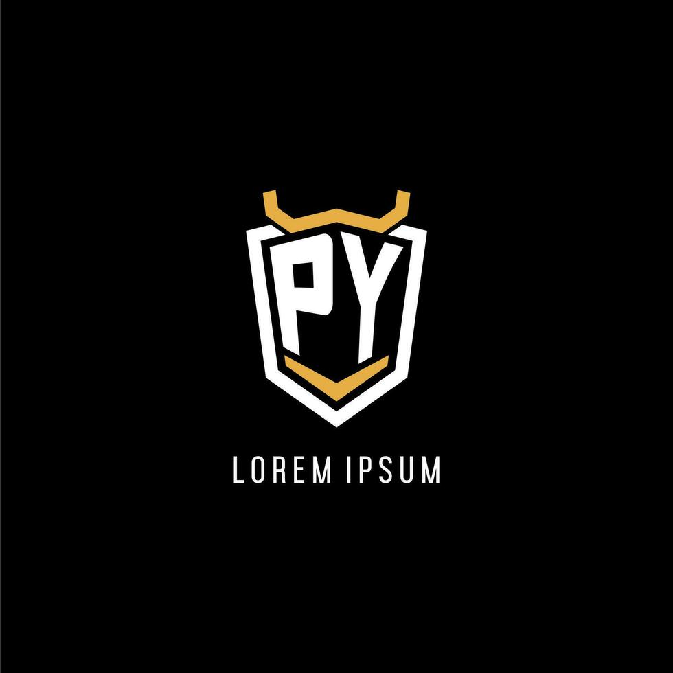 Initial PY geometric shield esport logo monogram design style vector