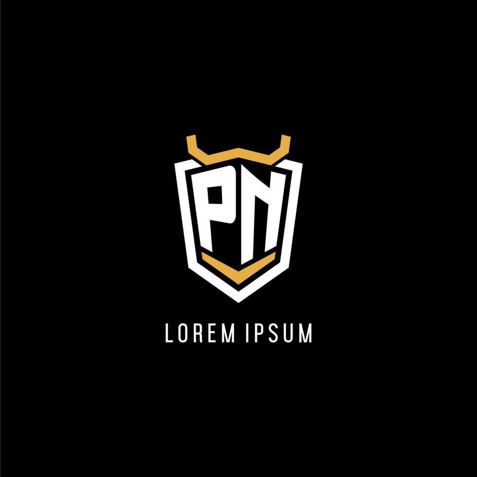 Initial PN geometric shield esport logo monogram design style vector