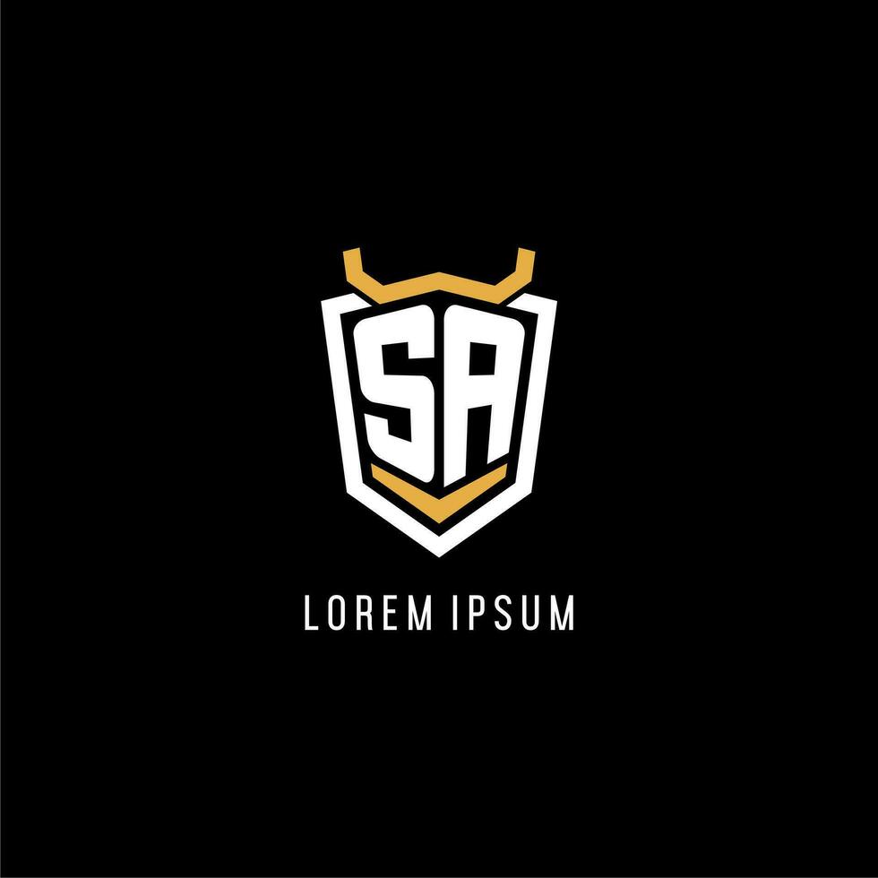 Initial SA geometric shield esport logo monogram design style vector