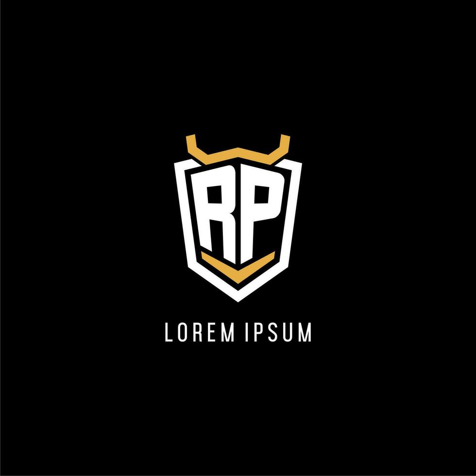 Initial RP geometric shield esport logo monogram design style vector