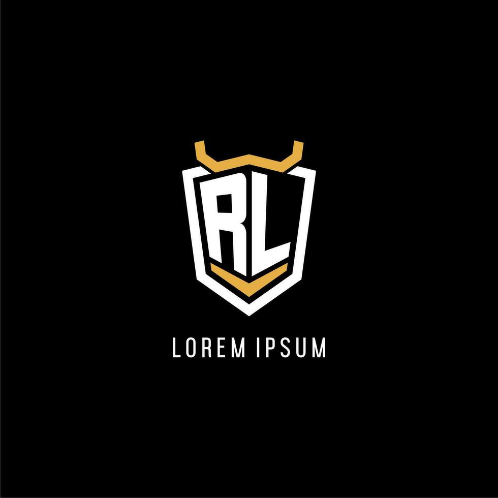 Initial RL geometric shield esport logo monogram design style vector