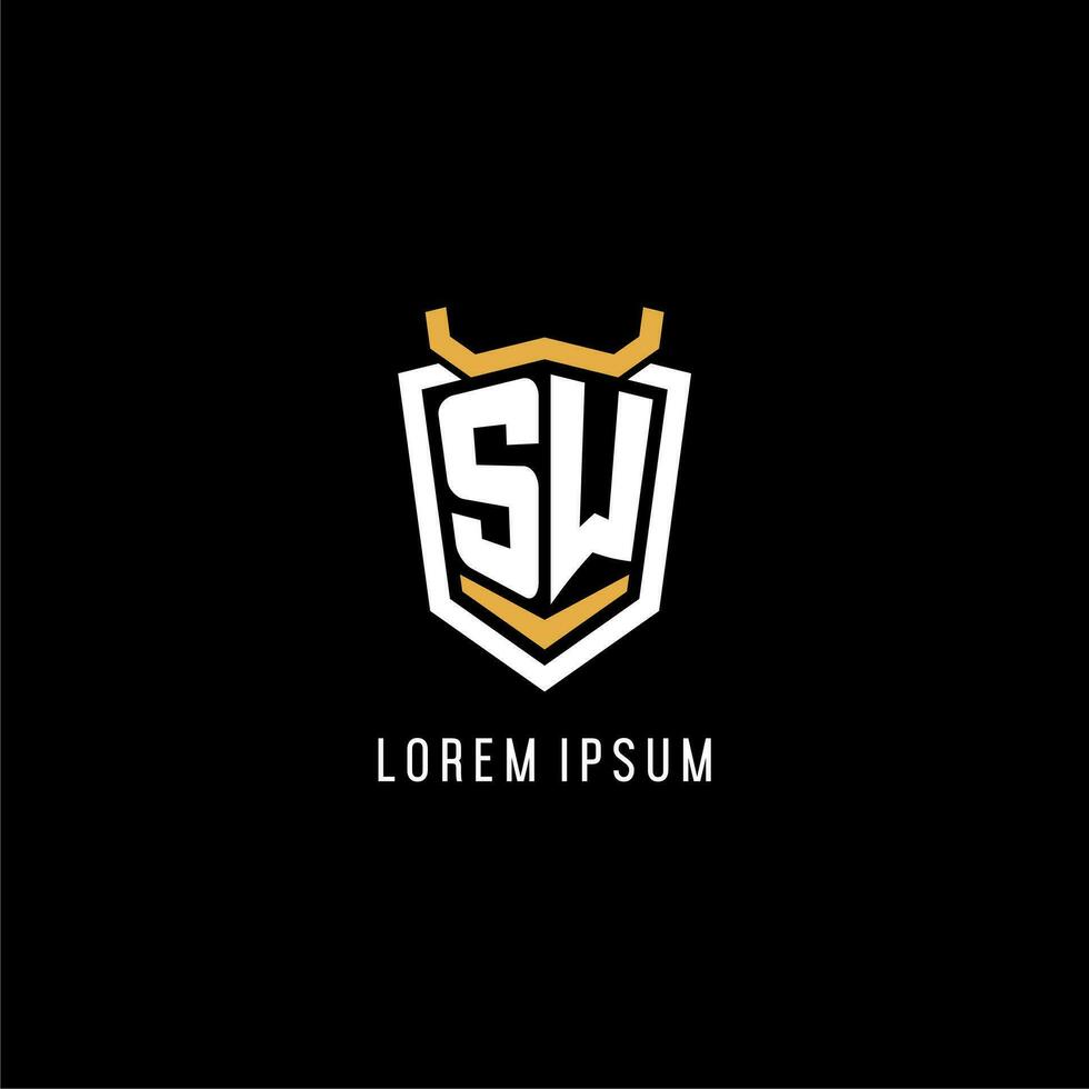 Initial SW geometric shield esport logo monogram design style vector