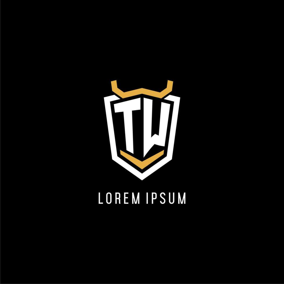 Initial TW geometric shield esport logo monogram design style vector