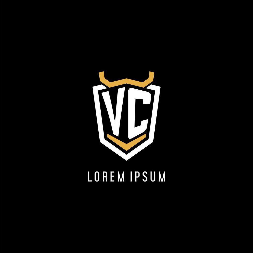 Initial VC geometric shield esport logo monogram design style vector