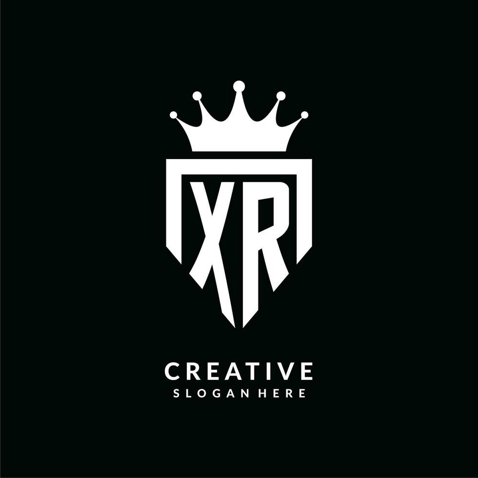 Letter XR logo monogram emblem style with crown shape design template vector