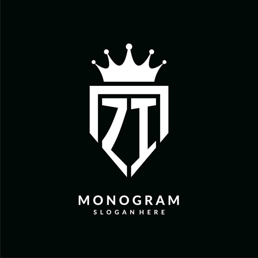 letra zi logo monograma emblema estilo con corona forma diseño modelo vector