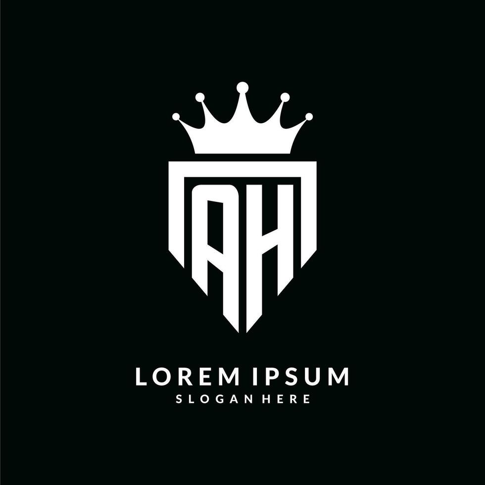 Letter AH logo monogram emblem style with crown shape design template vector