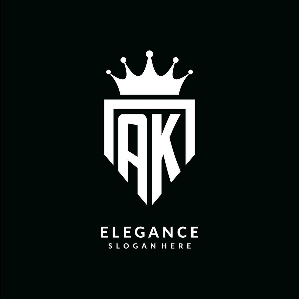Letter AK logo monogram emblem style with crown shape design template vector