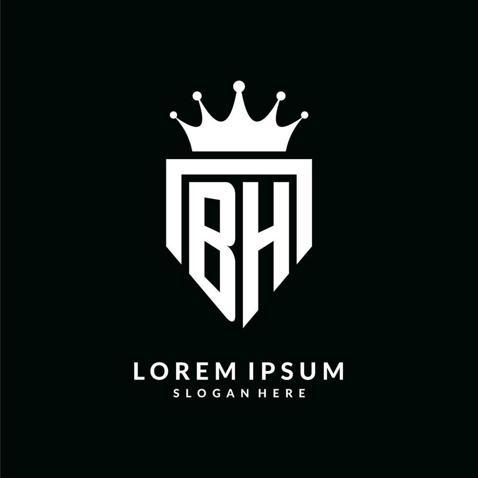 Letter BH logo monogram emblem style with crown shape design template vector