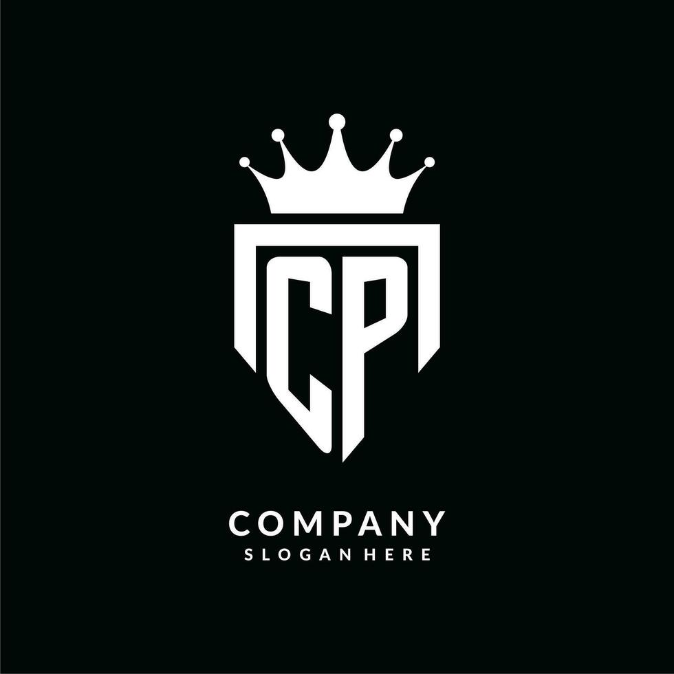 Letter CP logo monogram emblem style with crown shape design template vector