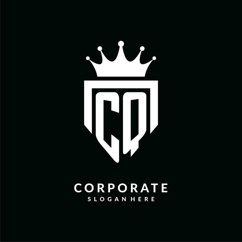 Letter CQ logo monogram emblem style with crown shape design template vector