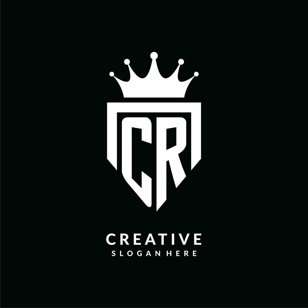 Letter CR logo monogram emblem style with crown shape design template vector