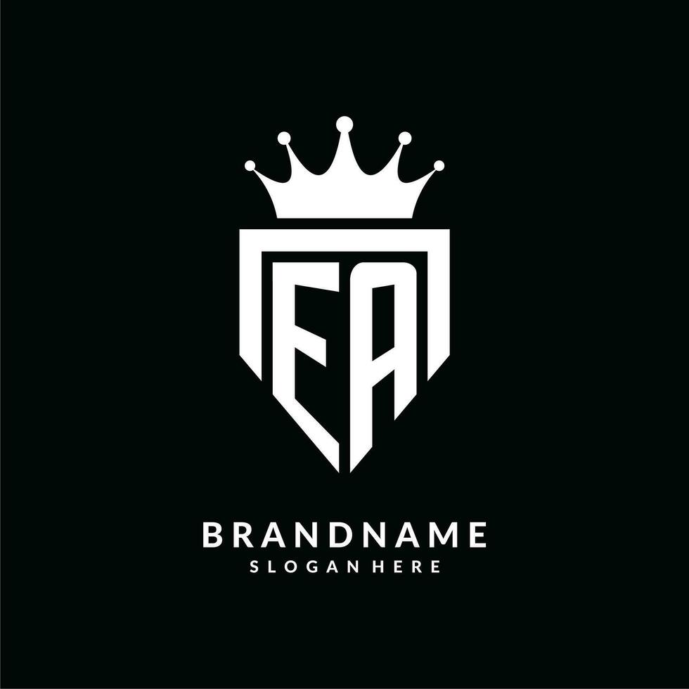 Letter EA logo monogram emblem style with crown shape design template vector