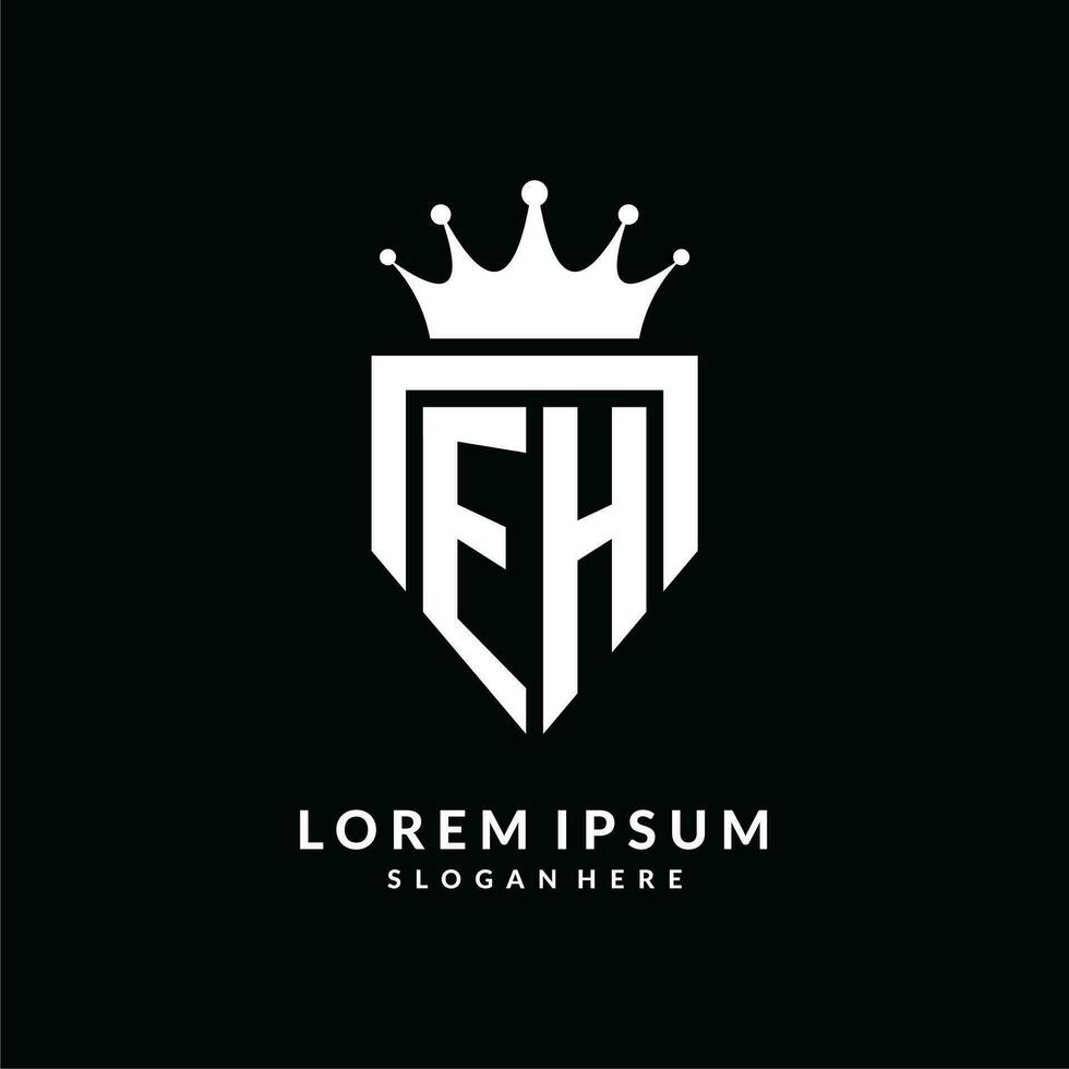 Letter EH logo monogram emblem style with crown shape design template vector