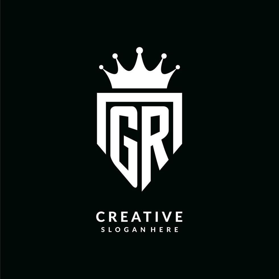 Letter GR logo monogram emblem style with crown shape design template vector