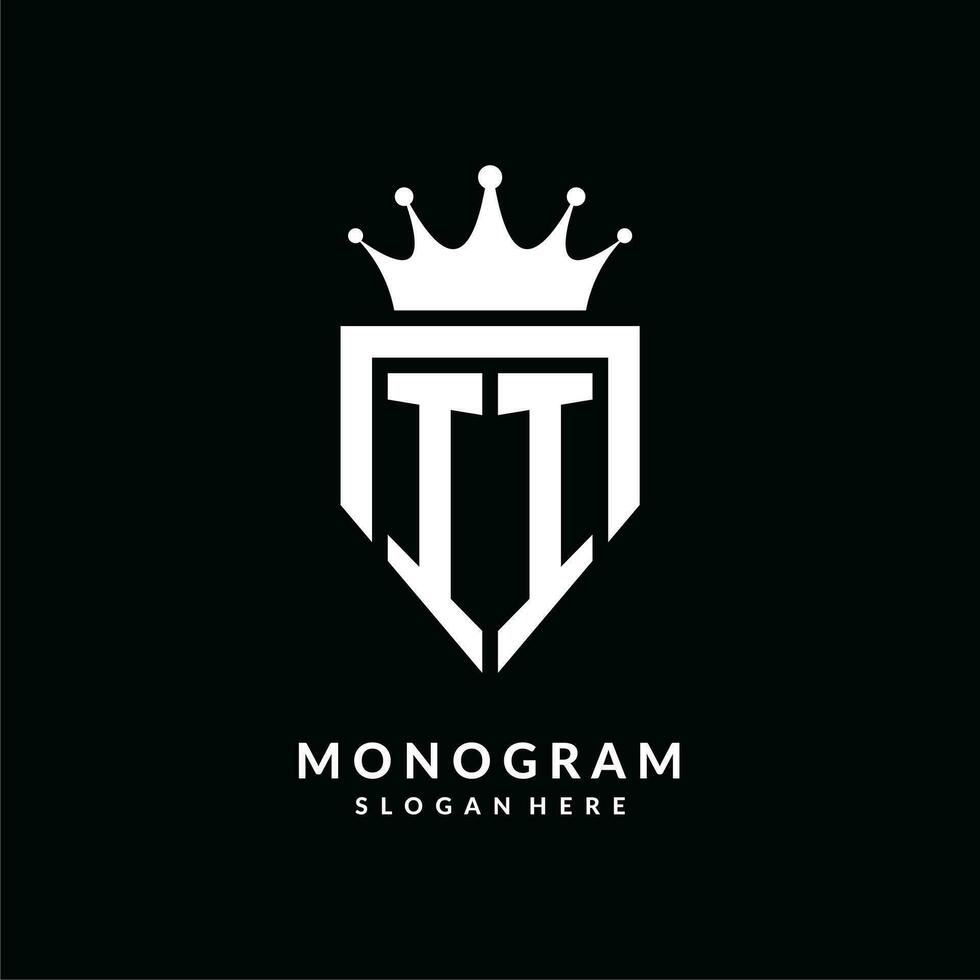 Letter II logo monogram emblem style with crown shape design template vector