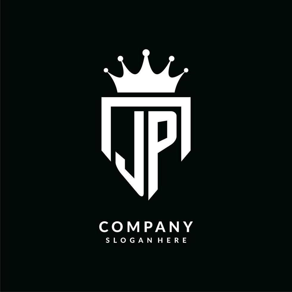 Letter JP logo monogram emblem style with crown shape design template vector