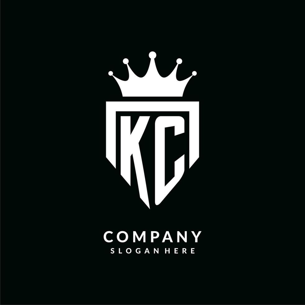 Letter KC logo monogram emblem style with crown shape design template vector