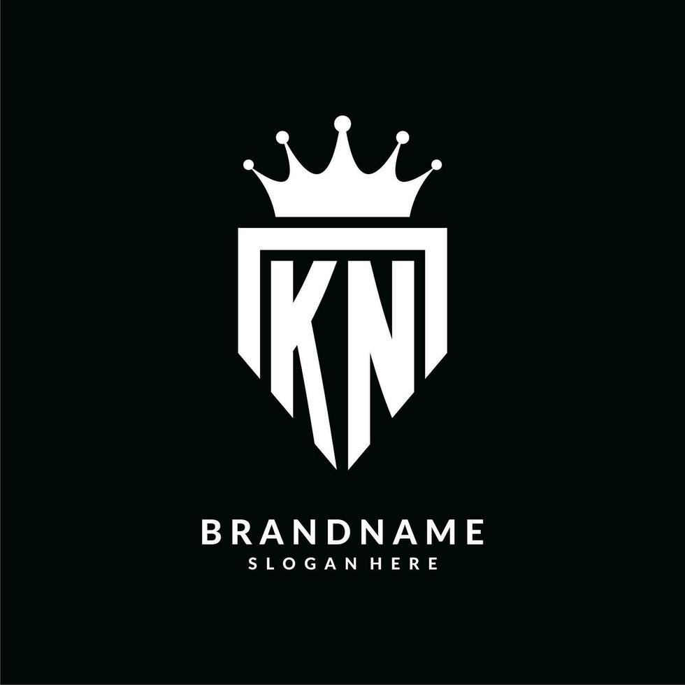 Letter KN logo monogram emblem style with crown shape design template vector