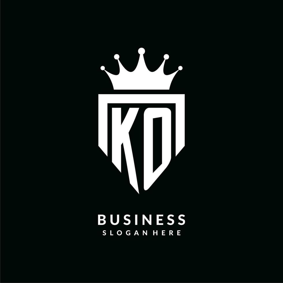Letter KO logo monogram emblem style with crown shape design template vector