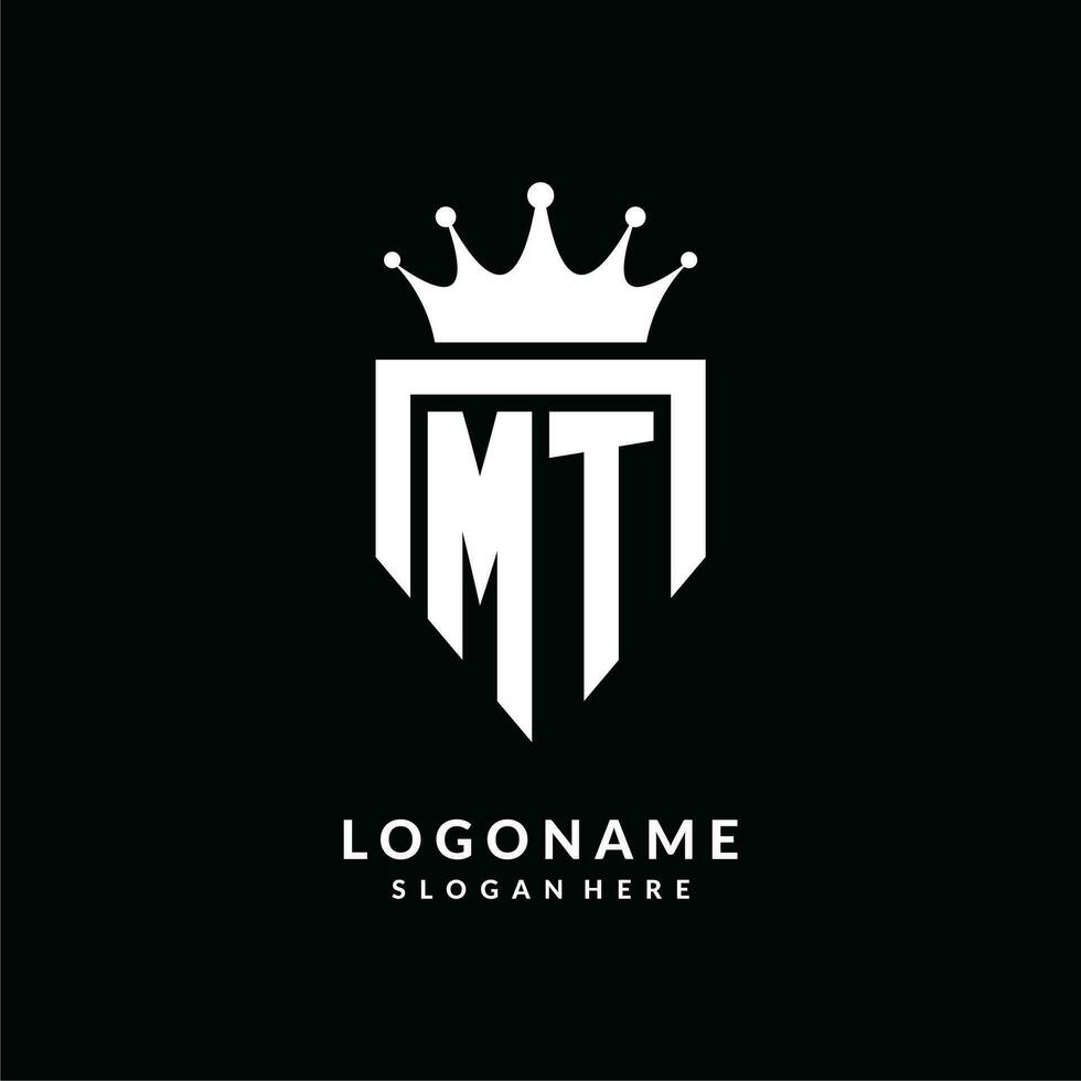 Letter MT logo monogram emblem style with crown shape design template vector