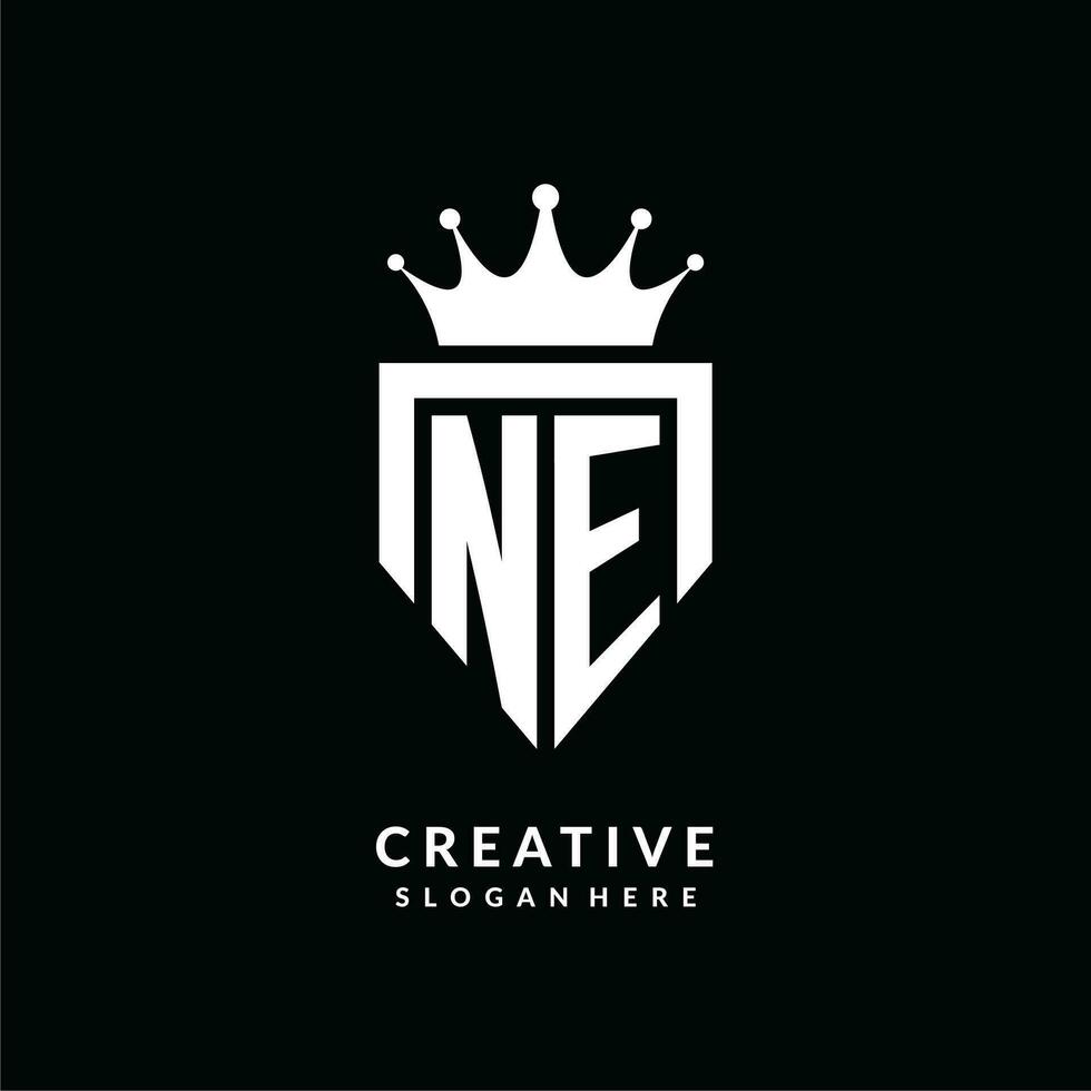 Letter NE logo monogram emblem style with crown shape design template vector