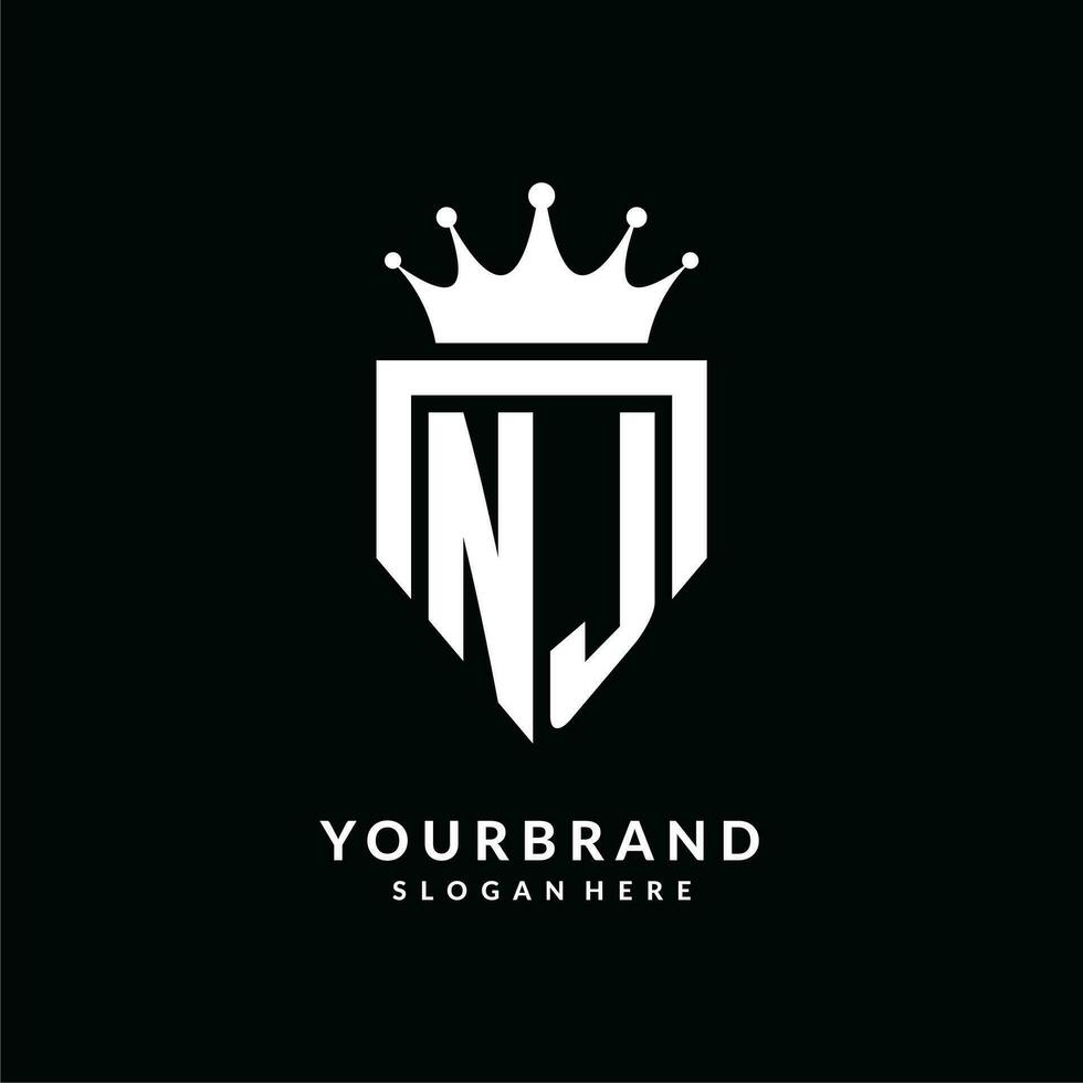 Letter NJ logo monogram emblem style with crown shape design template vector