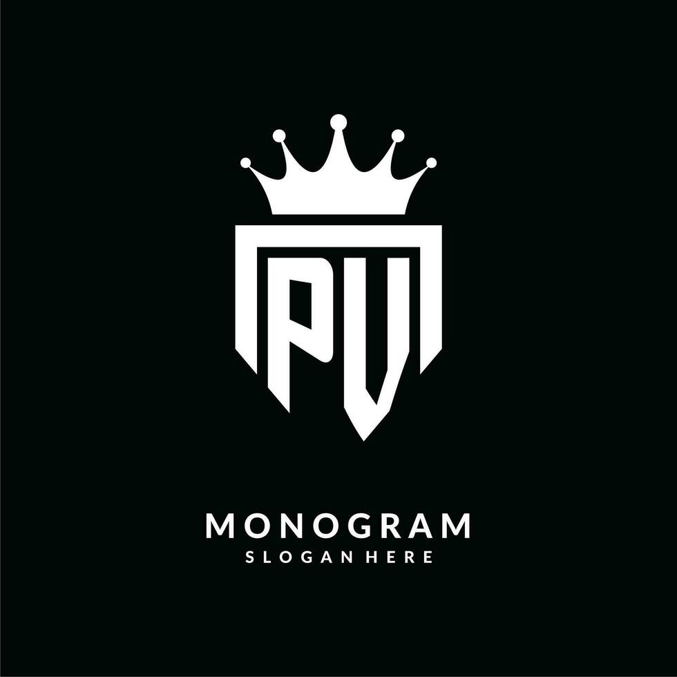 Letter PV logo monogram emblem style with crown shape design template vector