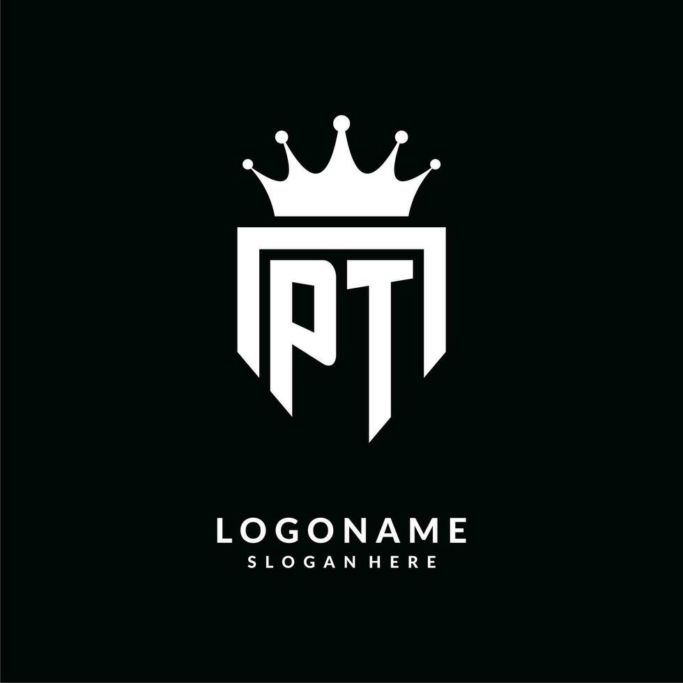 Letter PT logo monogram emblem style with crown shape design template vector