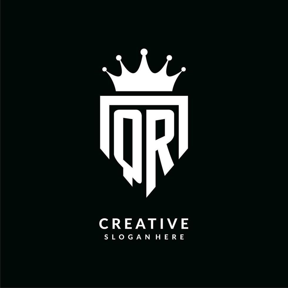 Letter QR logo monogram emblem style with crown shape design template vector
