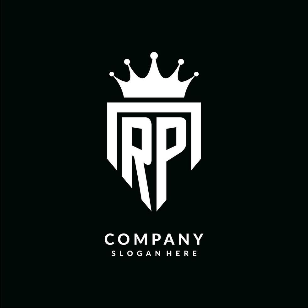 Letter RP logo monogram emblem style with crown shape design template vector