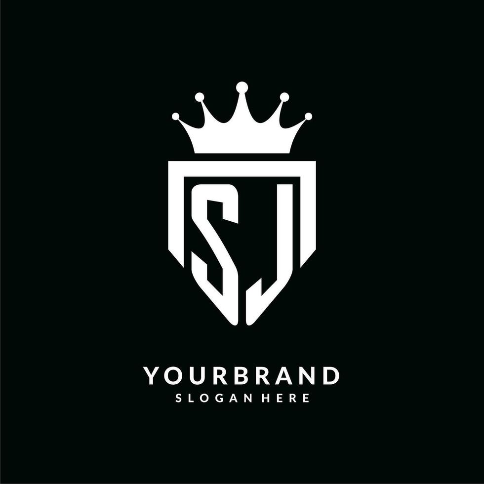 Letter SJ logo monogram emblem style with crown shape design template vector