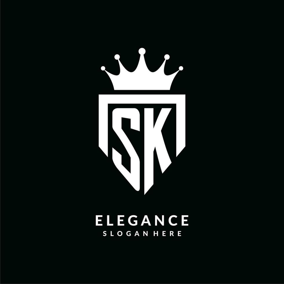 Letter SK logo monogram emblem style with crown shape design template vector
