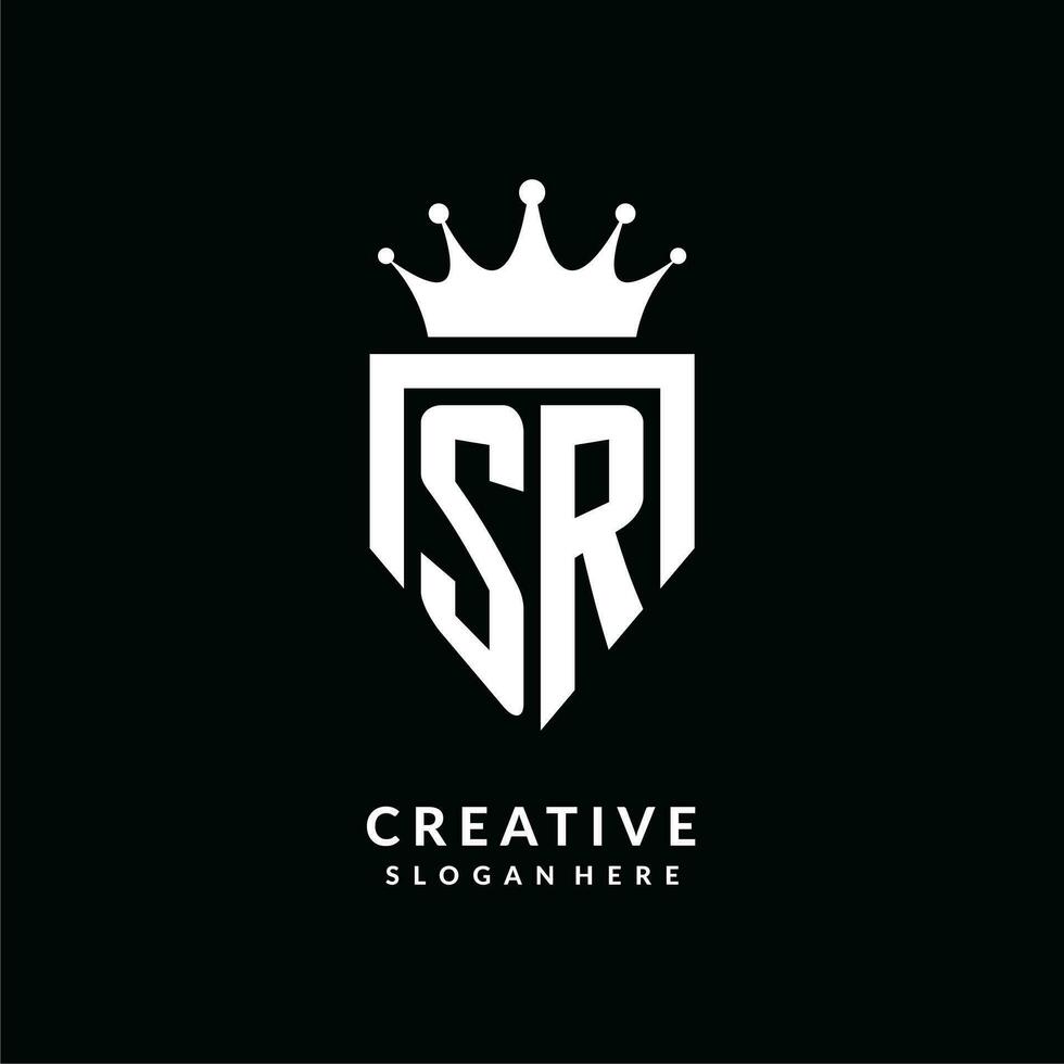 Letter SR logo monogram emblem style with crown shape design template vector