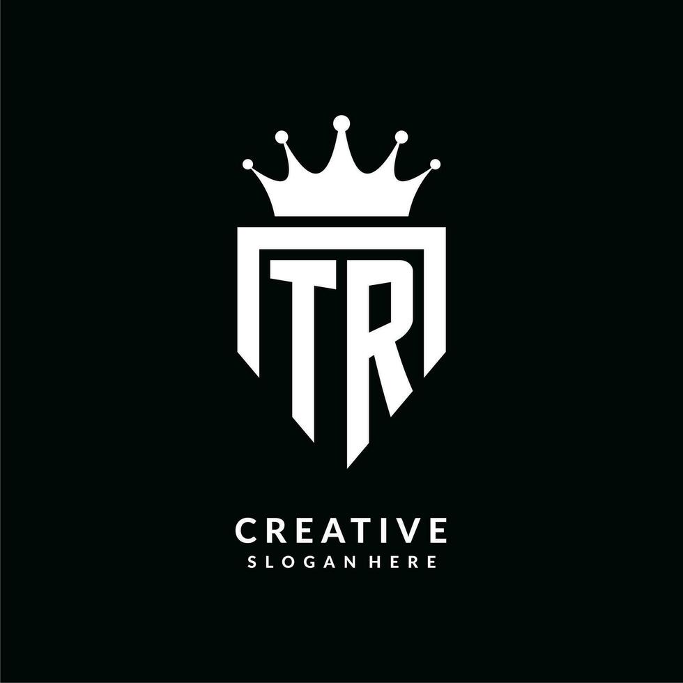 Letter TR logo monogram emblem style with crown shape design template vector