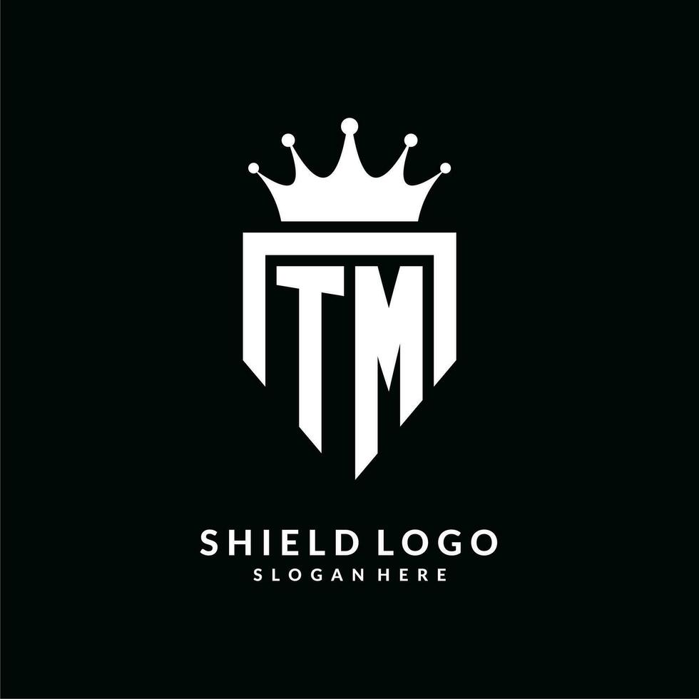 Letter TM logo monogram emblem style with crown shape design template vector