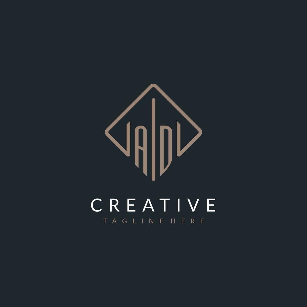 AD initial logo with curved rectangle style design vector
