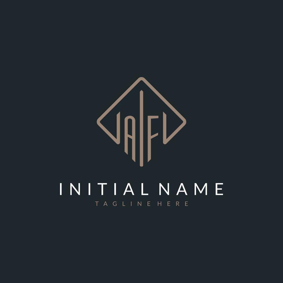 AF initial logo with curved rectangle style design vector
